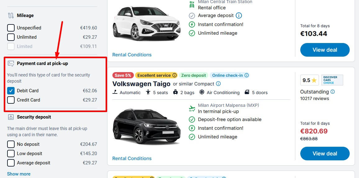 Car Rental Italy Without a Credit Card